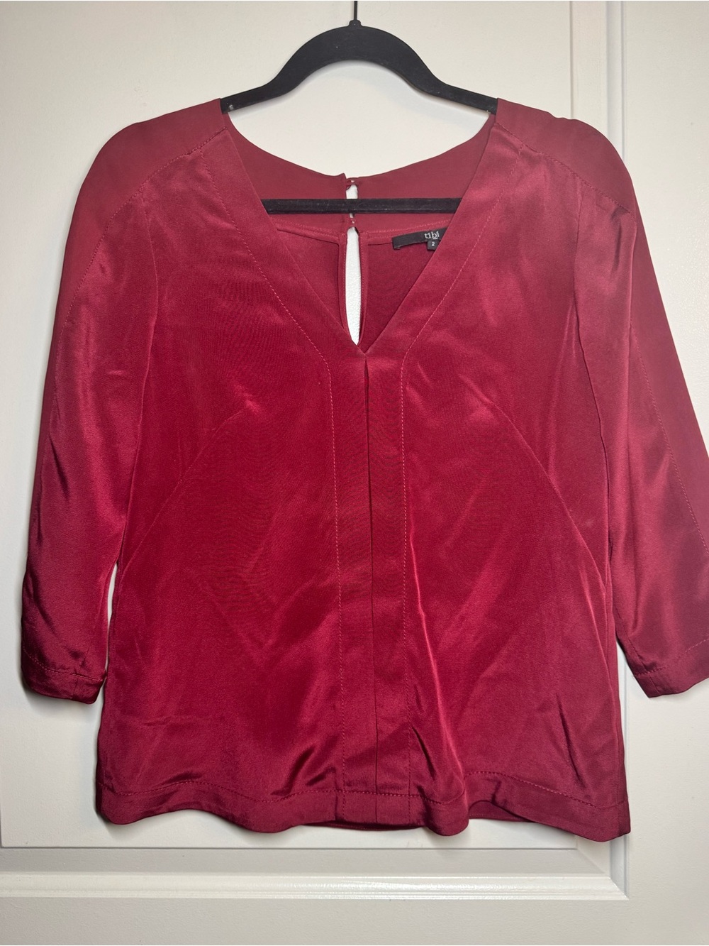 Tibi Deep Red V-Neck Keyhole Blouse
